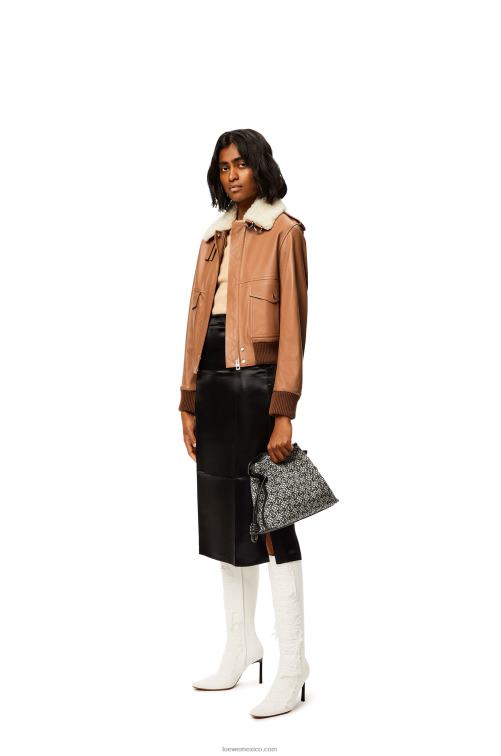 caramelo/blanco chaqueta de aviador en napa Loewe R8J8Z1158 mujer