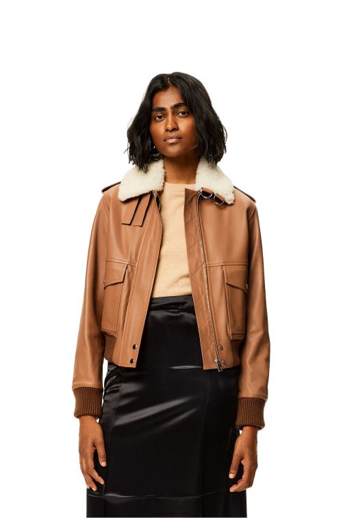 caramelo/blanco chaqueta de aviador en napa Loewe R8J8Z1158 mujer