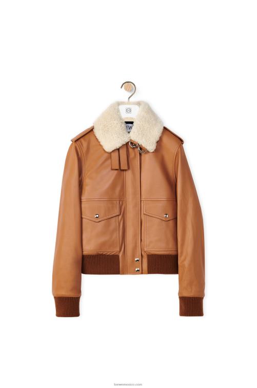 caramelo/blanco chaqueta de aviador en napa Loewe R8J8Z1158 mujer
