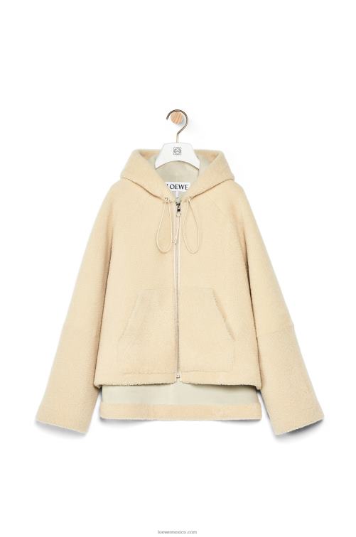 crema/azul/morado chamarra con cremallera y capucha en borrego Loewe R8J8Z1142 mujer