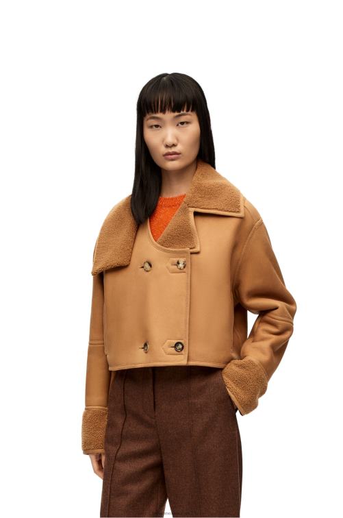 desierto/burdeos chaqueta deconstruida de borrego Loewe R8J8Z1130 mujer