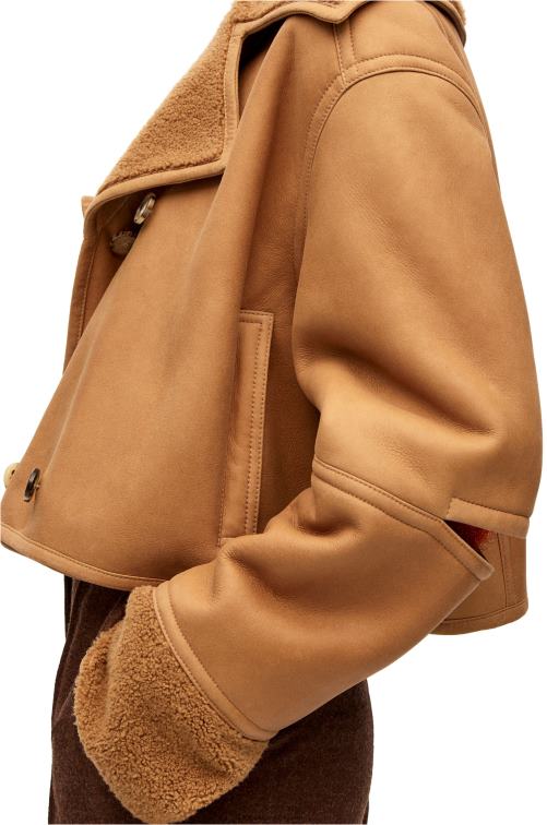 desierto/burdeos chaqueta deconstruida de borrego Loewe R8J8Z1130 mujer