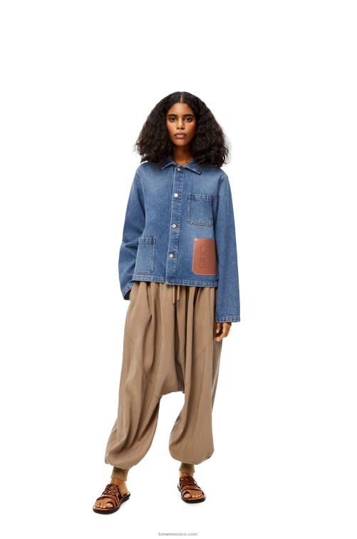 mezclilla azul Chaqueta corta de algodón con anagrama Loewe R8J8Z1201 mujer
