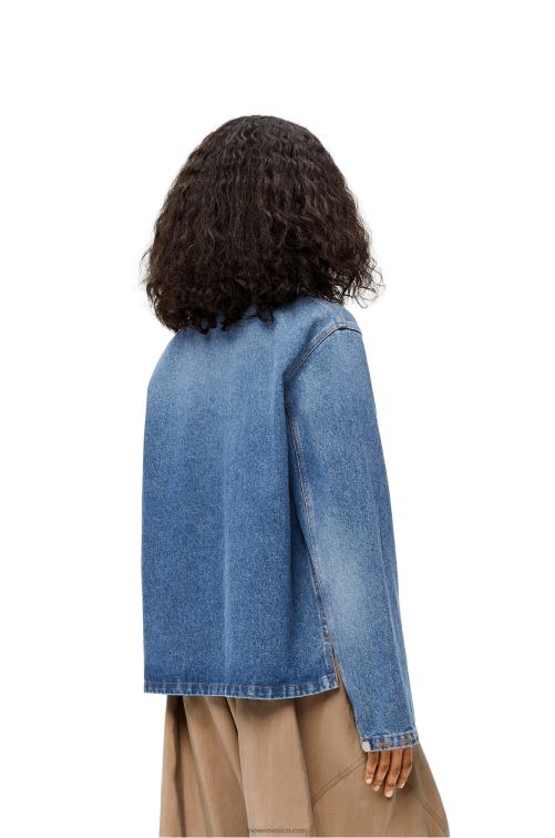 mezclilla azul Chaqueta corta de algodón con anagrama Loewe R8J8Z1201 mujer