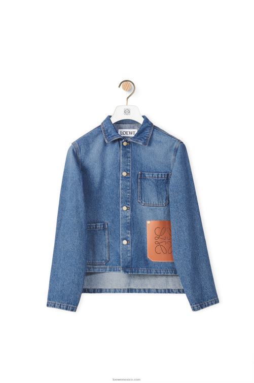 mezclilla azul Chaqueta corta de algodón con anagrama Loewe R8J8Z1201 mujer