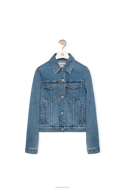 mezclilla azul medio chaqueta vaquera con anagrama Loewe R8J8Z1189 mujer