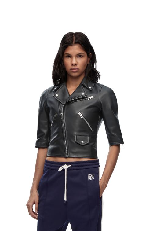 negro cazadora biker corta de napa Loewe R8J8Z1116 mujer