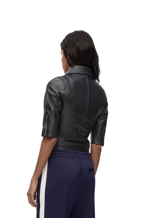 negro cazadora biker corta de napa Loewe R8J8Z1116 mujer