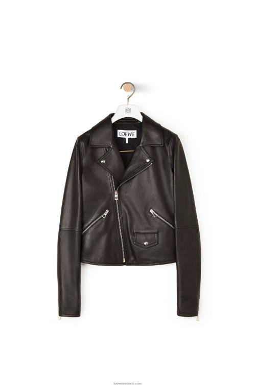 negro cazadora biker de napa de cordero Loewe R8J8Z1138 mujer