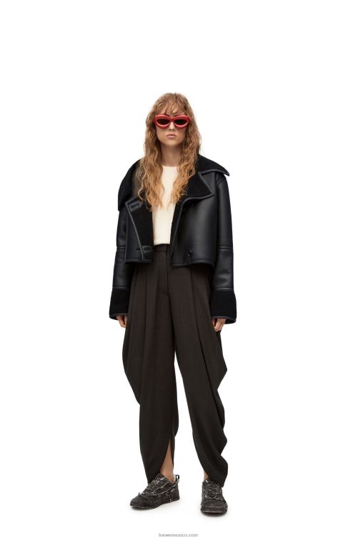 negro chaqueta deconstruida de borrego Loewe R8J8Z1131 mujer
