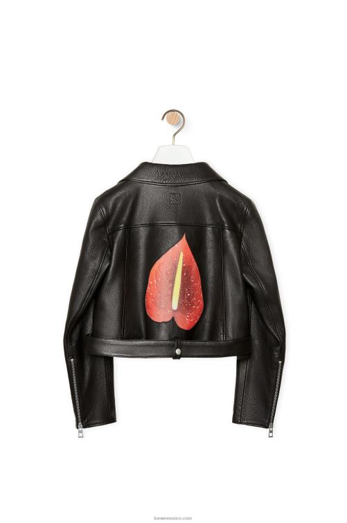 negro/multicolor Cazadora biker anthurium de napa Loewe R8J8Z1110 mujer