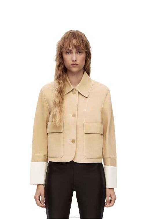 oro chaqueta vuelta de piel de cordero ante Loewe R8J8Z1150 mujer