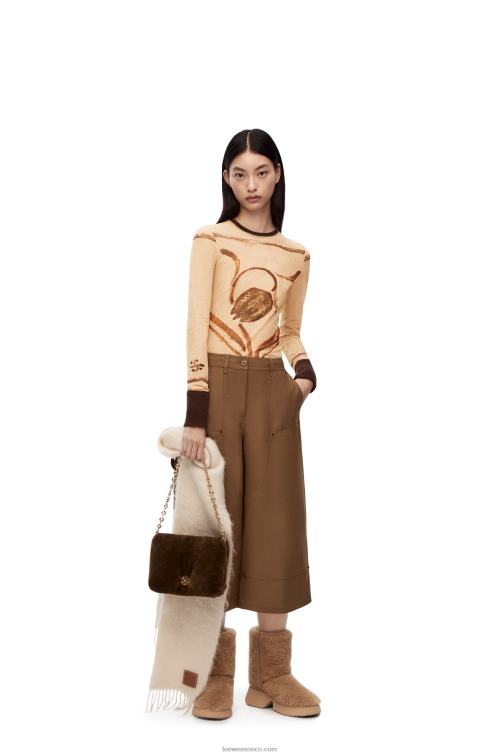 beige claro/marrón top con estampado de flores en malla Loewe R8J8Z928 mujer