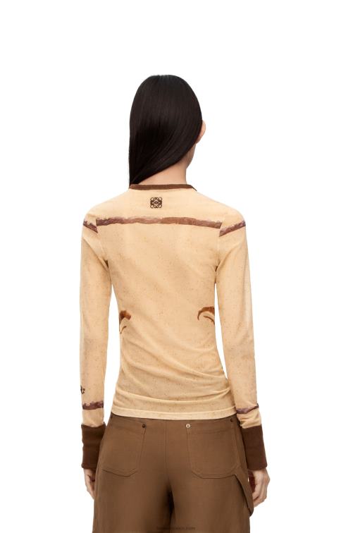 beige claro/marrón top con estampado de flores en malla Loewe R8J8Z928 mujer