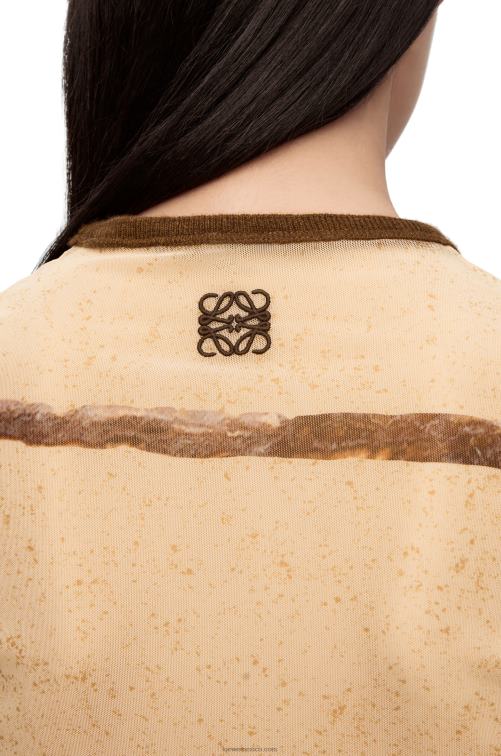 beige claro/marrón top con estampado de flores en malla Loewe R8J8Z928 mujer