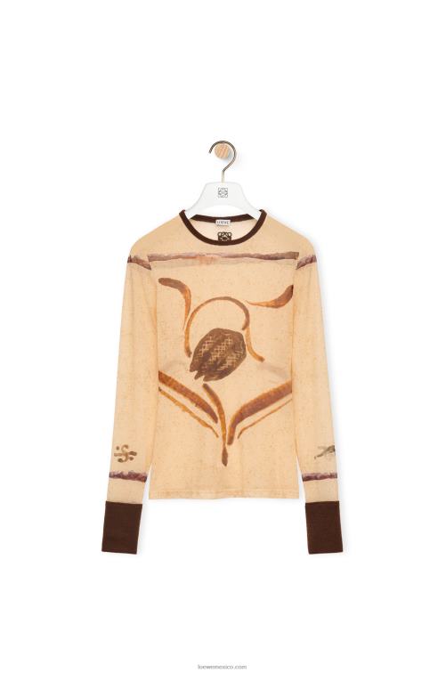 beige claro/marrón top con estampado de flores en malla Loewe R8J8Z928 mujer