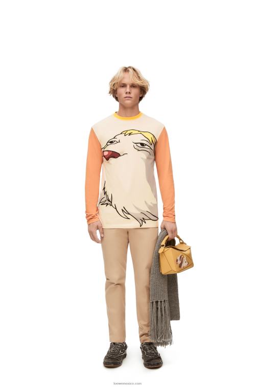 beige hen camiseta de manga larga de algodón Loewe R8J8Z836 mujer