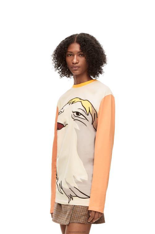 beige hen camiseta de manga larga de algodón Loewe R8J8Z836 mujer