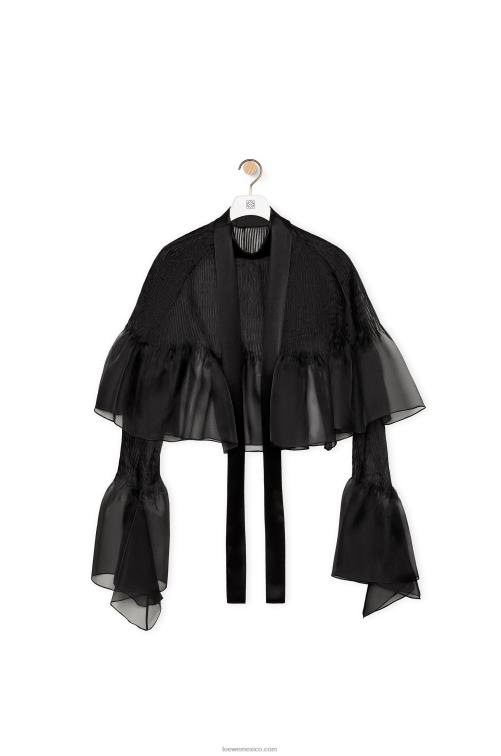 negro top fruncido en organza de seda Loewe R8J8Z885 mujer