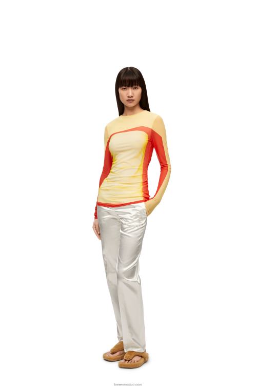 rojo amarillo top de manga larga en malla Loewe R8J8Z852 mujer
