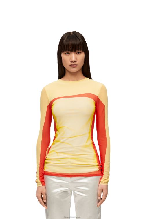 rojo amarillo top de manga larga en malla Loewe R8J8Z852 mujer