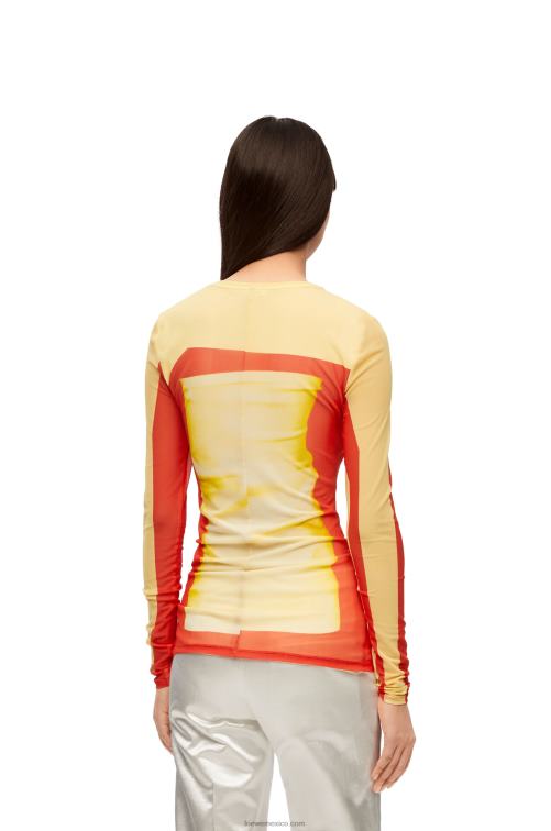 rojo amarillo top de manga larga en malla Loewe R8J8Z852 mujer