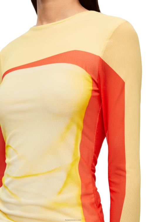 rojo amarillo top de manga larga en malla Loewe R8J8Z852 mujer
