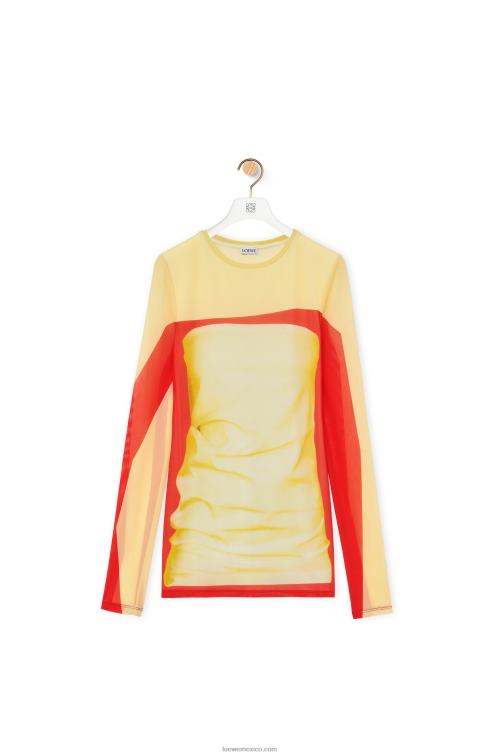 rojo amarillo top de manga larga en malla Loewe R8J8Z852 mujer