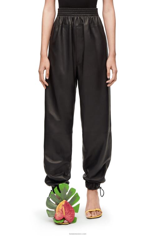negro pantalones elásticos en napa Loewe R8J8Z1109 mujer