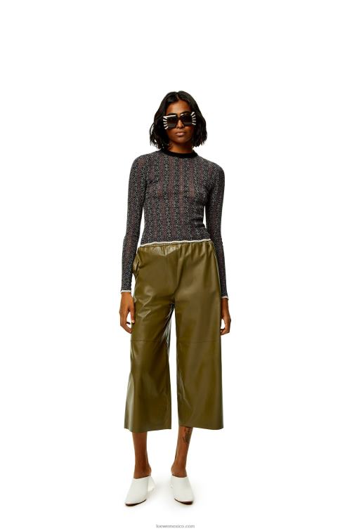 verde caqui oscuro pantalones tobilleros de napa de cordero Loewe R8J8Z1140 mujer