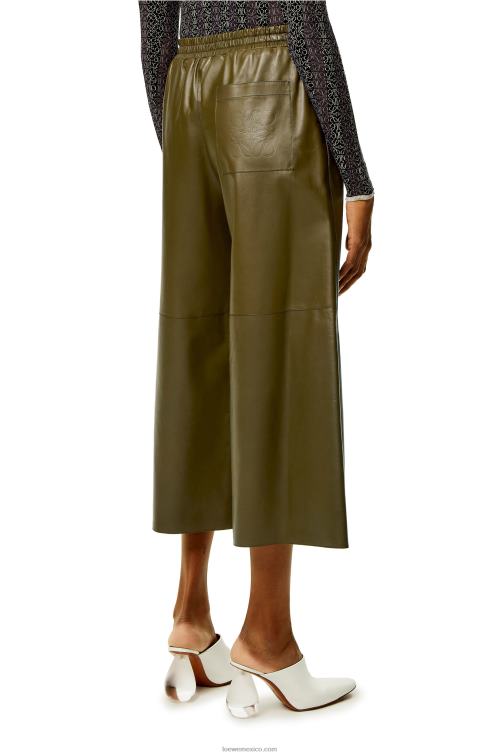 verde caqui oscuro pantalones tobilleros de napa de cordero Loewe R8J8Z1140 mujer