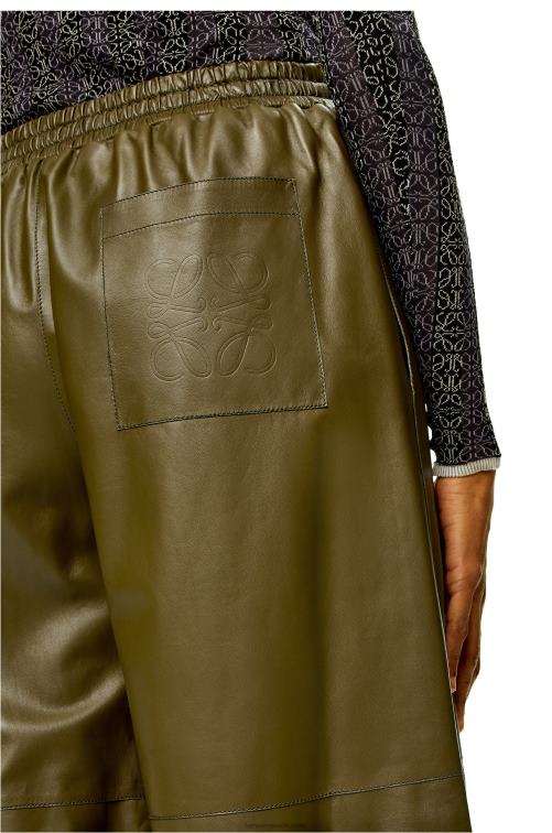 verde caqui oscuro pantalones tobilleros de napa de cordero Loewe R8J8Z1140 mujer