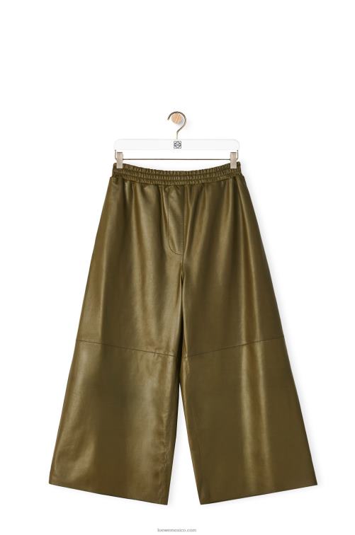 verde caqui oscuro pantalones tobilleros de napa de cordero Loewe R8J8Z1140 mujer
