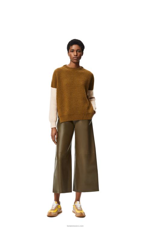 verde caqui pantalones tobilleros de napa de cordero Loewe R8J8Z1152 mujer