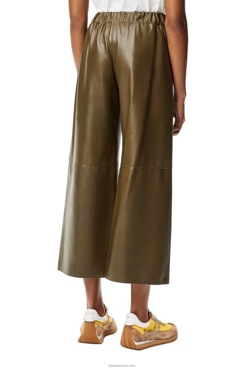 verde caqui pantalones tobilleros de napa de cordero Loewe R8J8Z1152 mujer