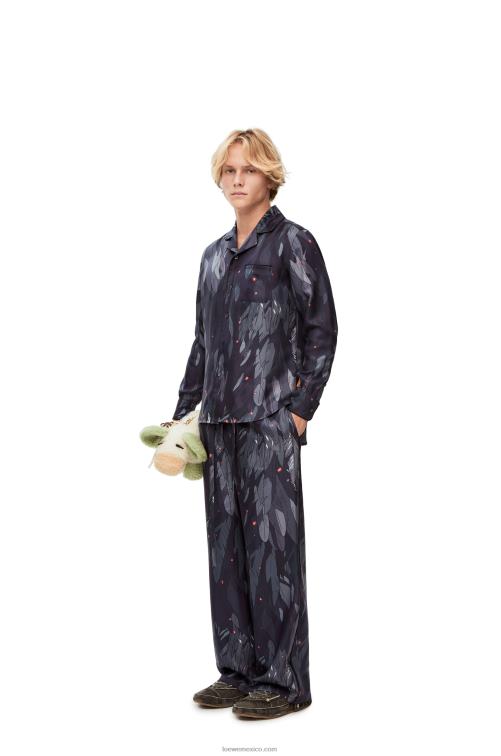 Azul marino blusa de pijama de seda con plumas Loewe R8J8Z944 mujer