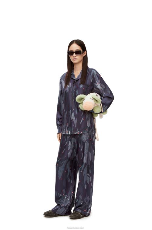 Azul marino blusa de pijama de seda con plumas Loewe R8J8Z944 mujer