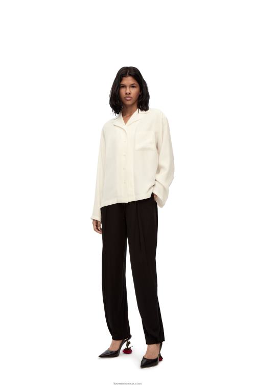 Marfil blusa de pijama con anagrama en seda Loewe R8J8Z910 mujer