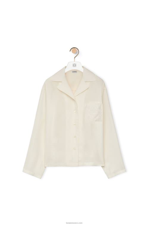 Marfil blusa de pijama con anagrama en seda Loewe R8J8Z910 mujer