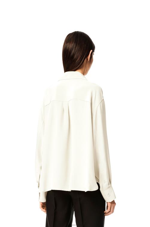 blanco Blusa de satén con anagrama bordado Loewe R8J8Z952 mujer
