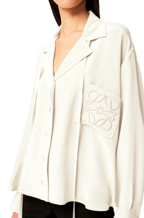 blanco Blusa de satén con anagrama bordado Loewe R8J8Z952 mujer
