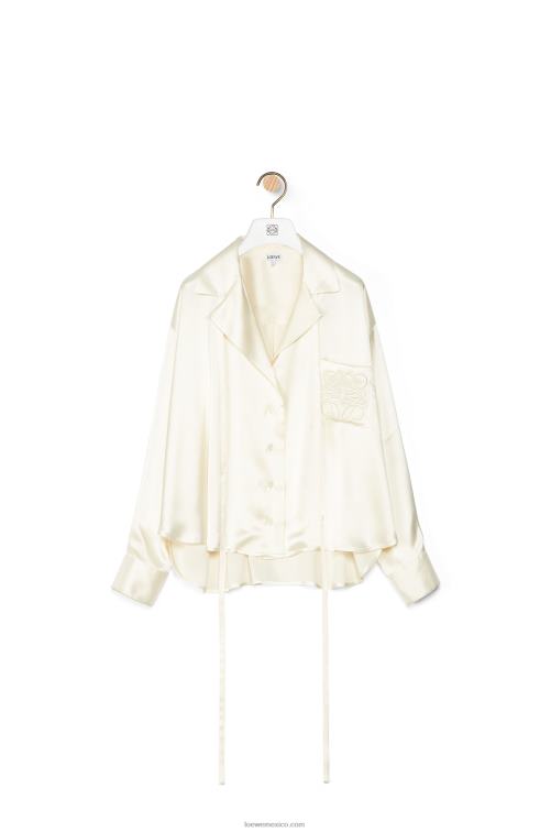 blanco Blusa de satén con anagrama bordado Loewe R8J8Z952 mujer