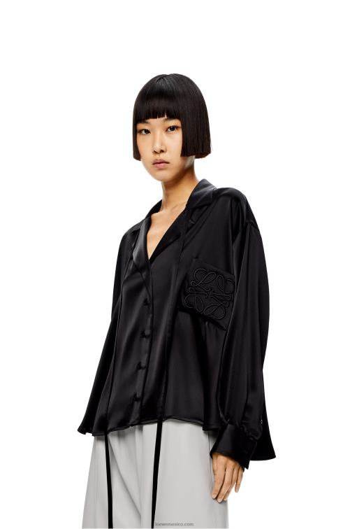 negro Blusa de satén con anagrama bordado Loewe R8J8Z953 mujer