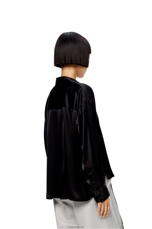negro Blusa de satén con anagrama bordado Loewe R8J8Z953 mujer