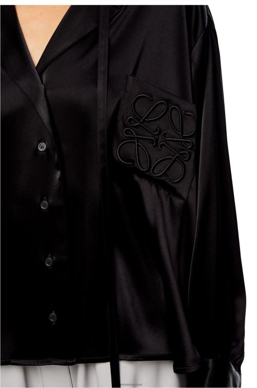 negro Blusa de satén con anagrama bordado Loewe R8J8Z953 mujer