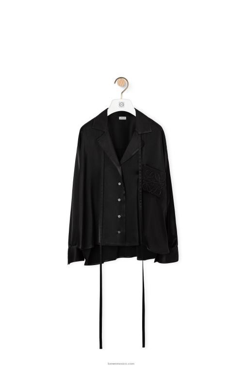 negro Blusa de satén con anagrama bordado Loewe R8J8Z953 mujer
