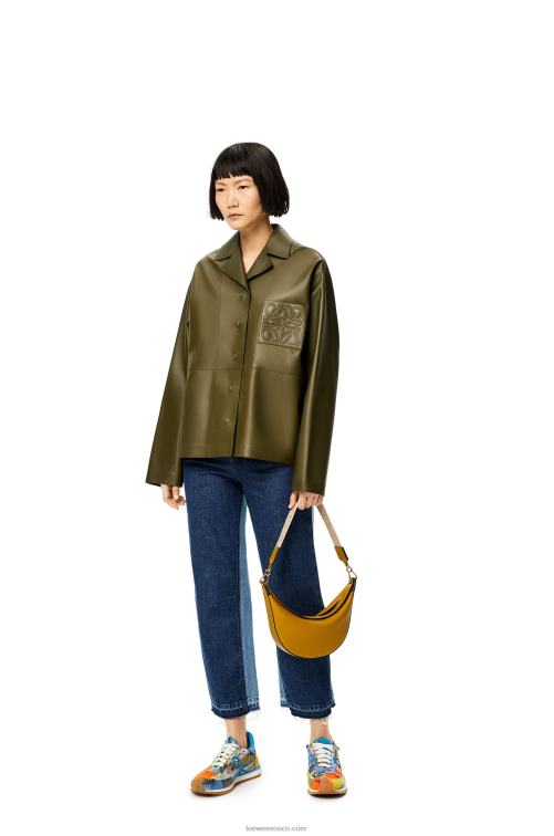 verde caqui oscuro blusa de pijama de napa de cordero Loewe R8J8Z933 mujer