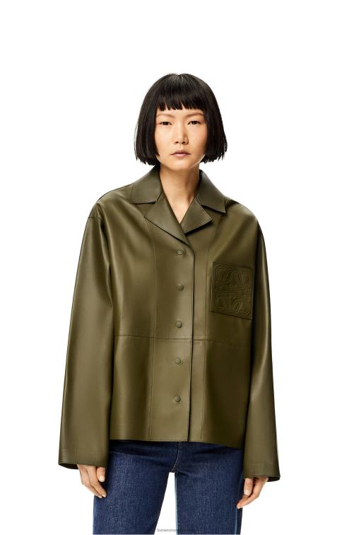 verde caqui oscuro blusa de pijama de napa de cordero Loewe R8J8Z933 mujer