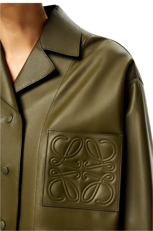verde caqui oscuro blusa de pijama de napa de cordero Loewe R8J8Z933 mujer