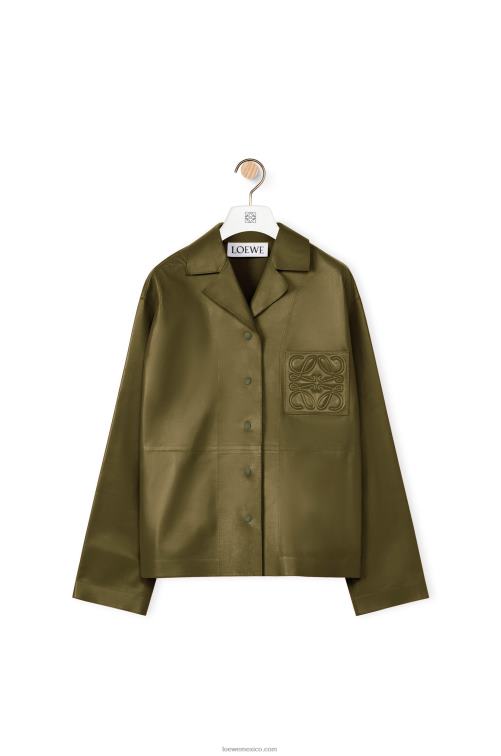 verde caqui oscuro blusa de pijama de napa de cordero Loewe R8J8Z933 mujer